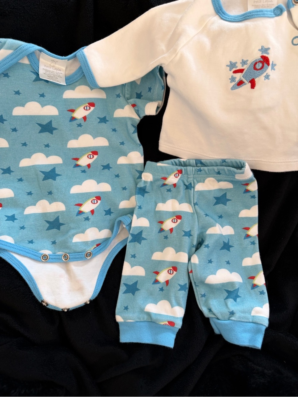 Baby Rocket Print One-Piece and Pants Set - Blue 0-3 M